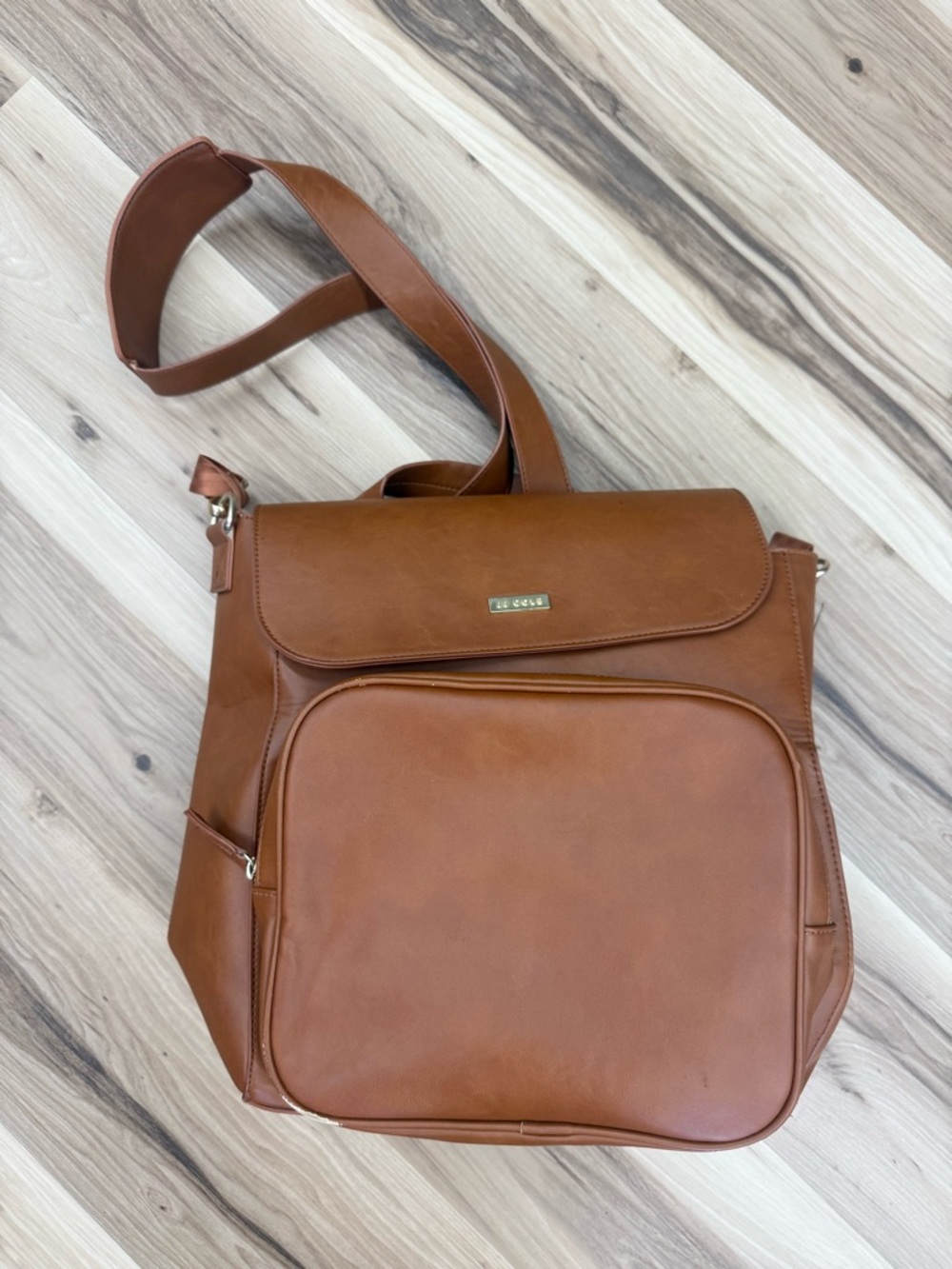 JJ Cole Brown Leather Crossbody Diaper Bag